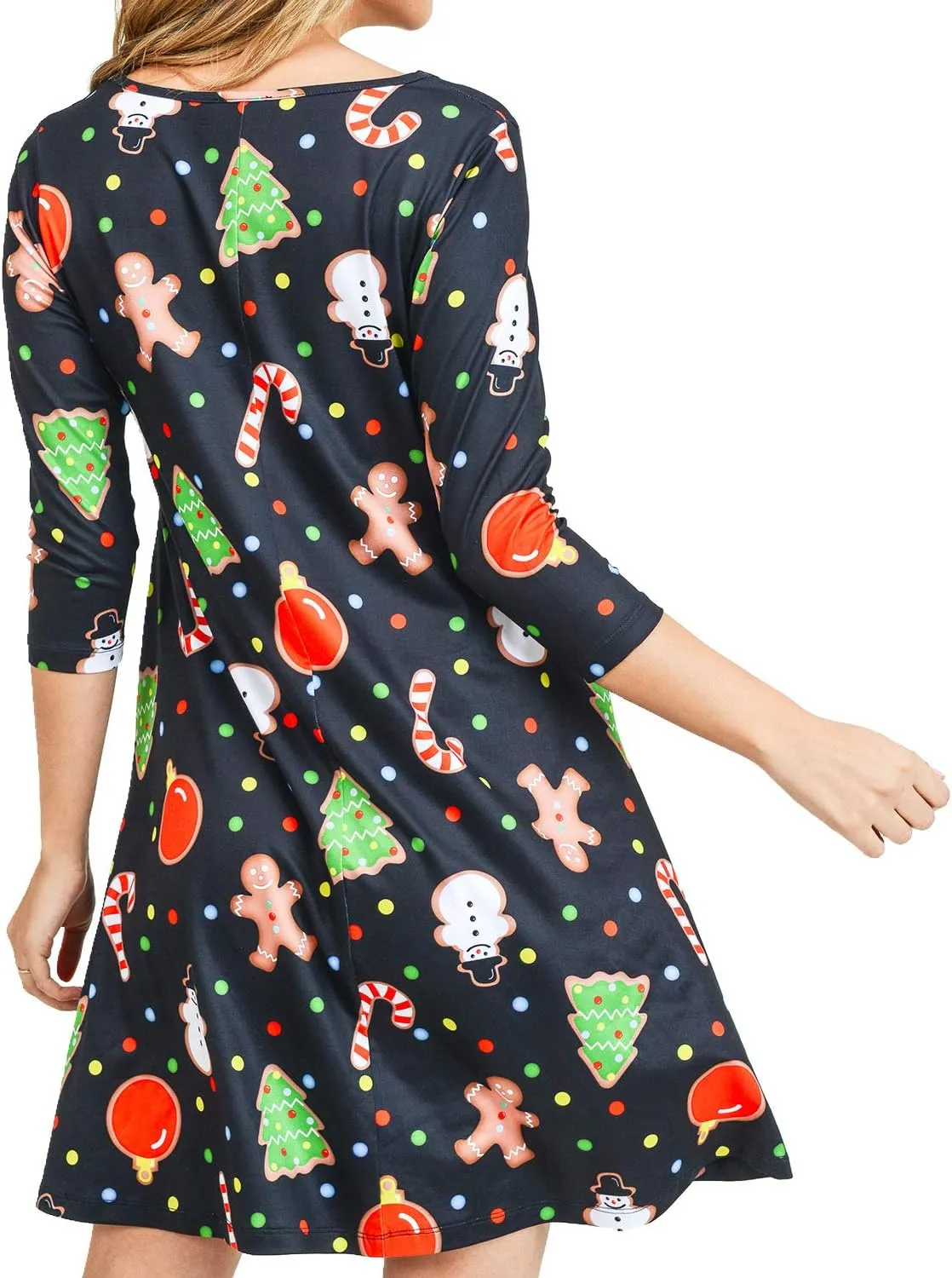 Womens Printed Crew Neck A-Line Dresses with Pockets Casual Tropical Floral Novelty Animal Christmas Patterns
