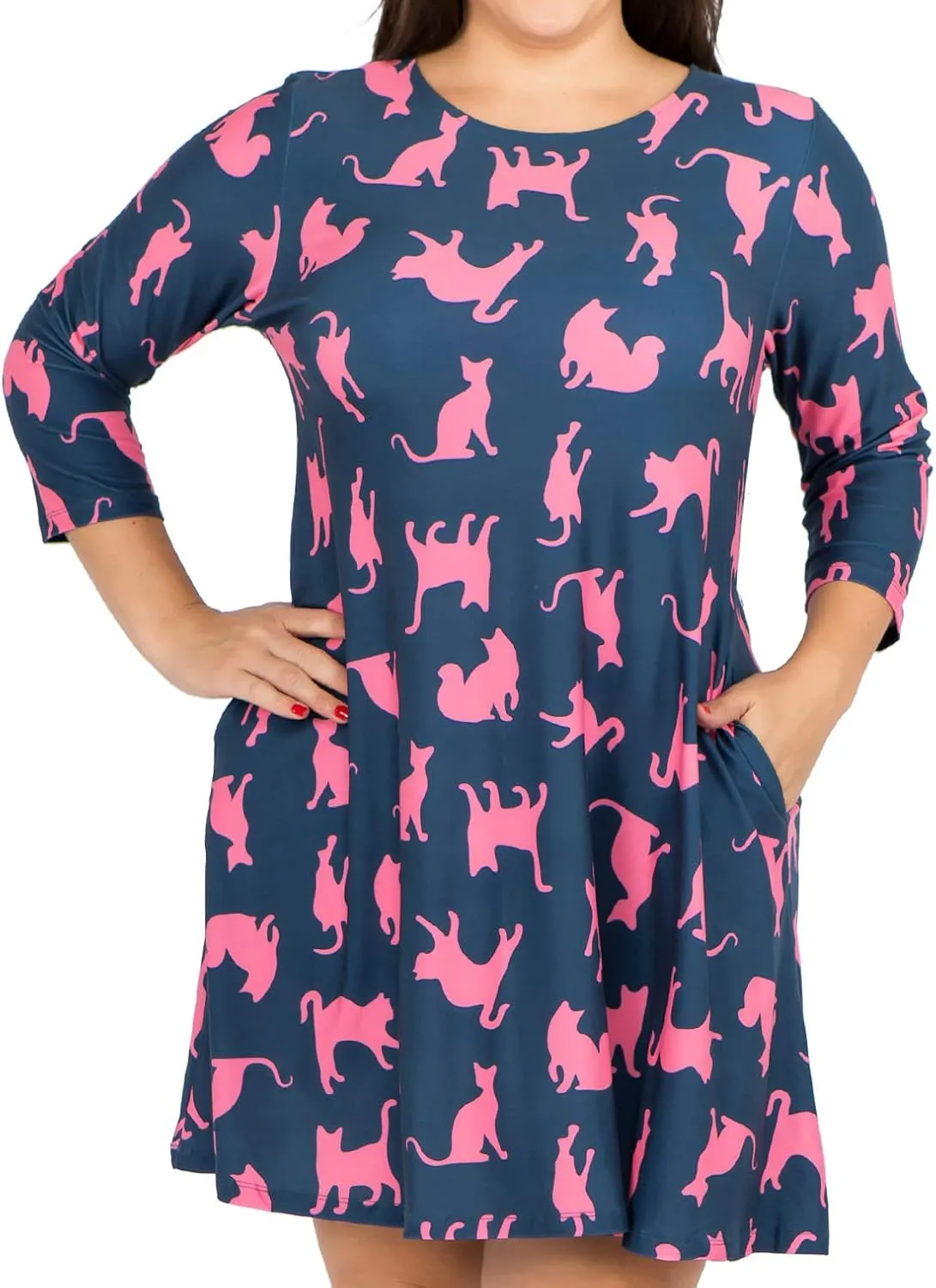 Womens Printed Crew Neck A-Line Dresses with Pockets Casual Tropical Floral Novelty Animal Christmas Patterns