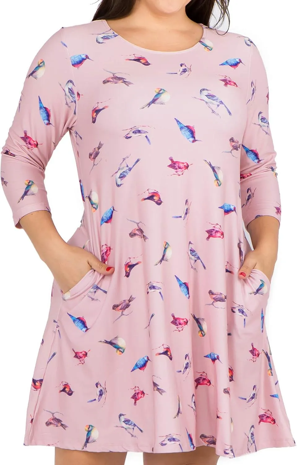 Womens Printed Crew Neck A-Line Dresses with Pockets Casual Tropical Floral Novelty Animal Christmas Patterns