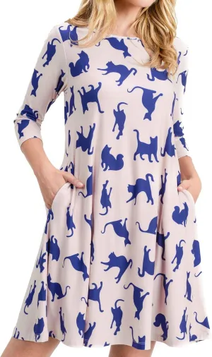 Womens Printed Crew Neck A-Line Dresses with Pockets Casual Tropical Floral Novelty Animal Christmas Patterns