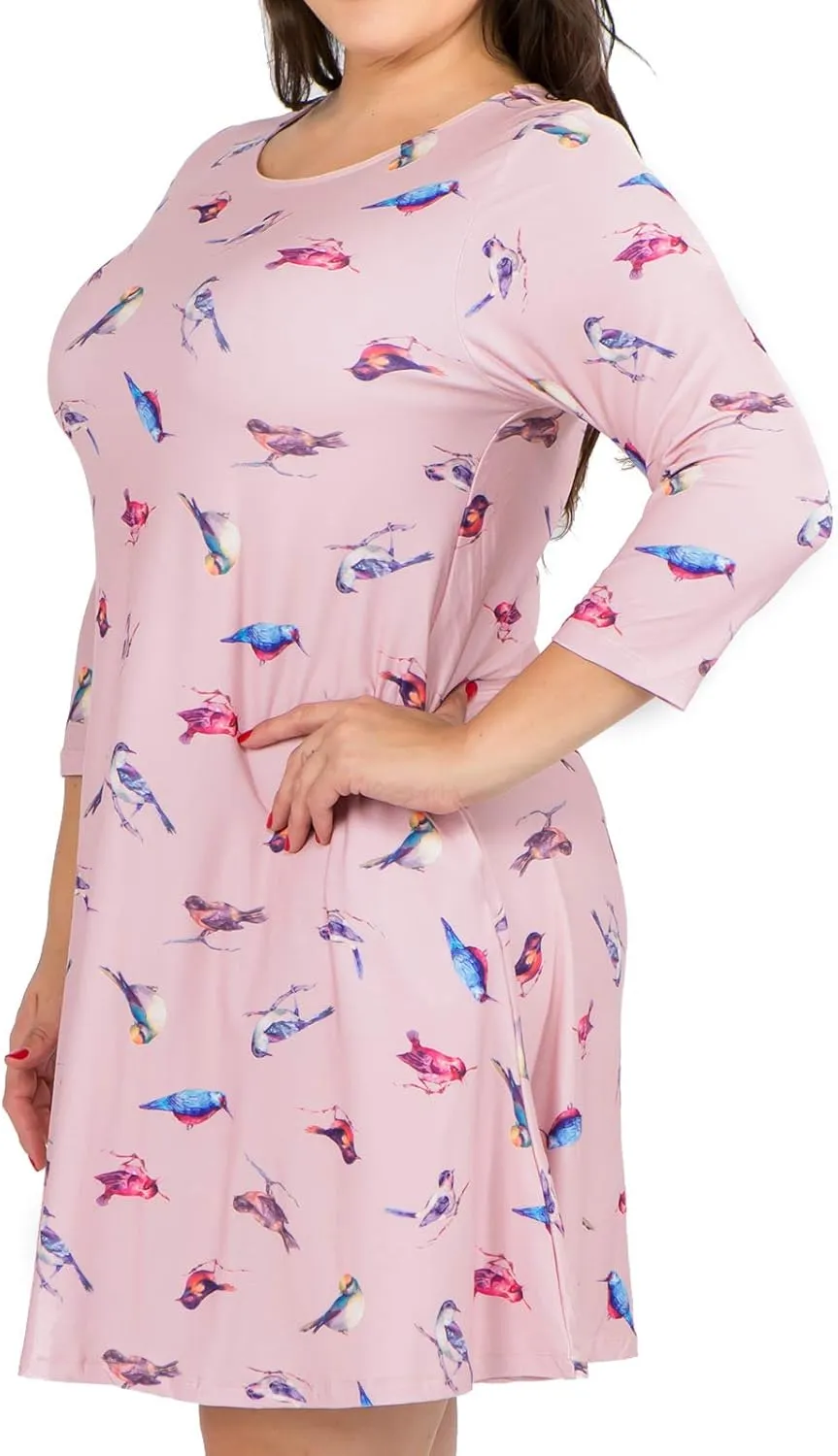 Womens Printed Crew Neck A-Line Dresses with Pockets Casual Tropical Floral Novelty Animal Christmas Patterns