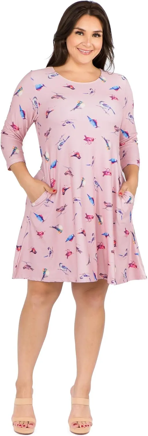 Womens Printed Crew Neck A-Line Dresses with Pockets Casual Tropical Floral Novelty Animal Christmas Patterns
