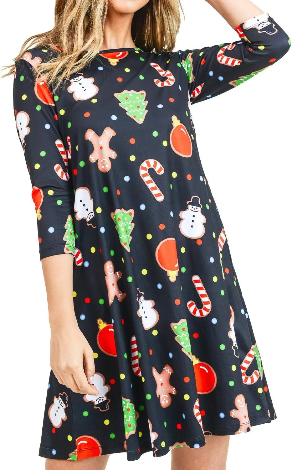 Womens Printed Crew Neck A-Line Dresses with Pockets Casual Tropical Floral Novelty Animal Christmas Patterns