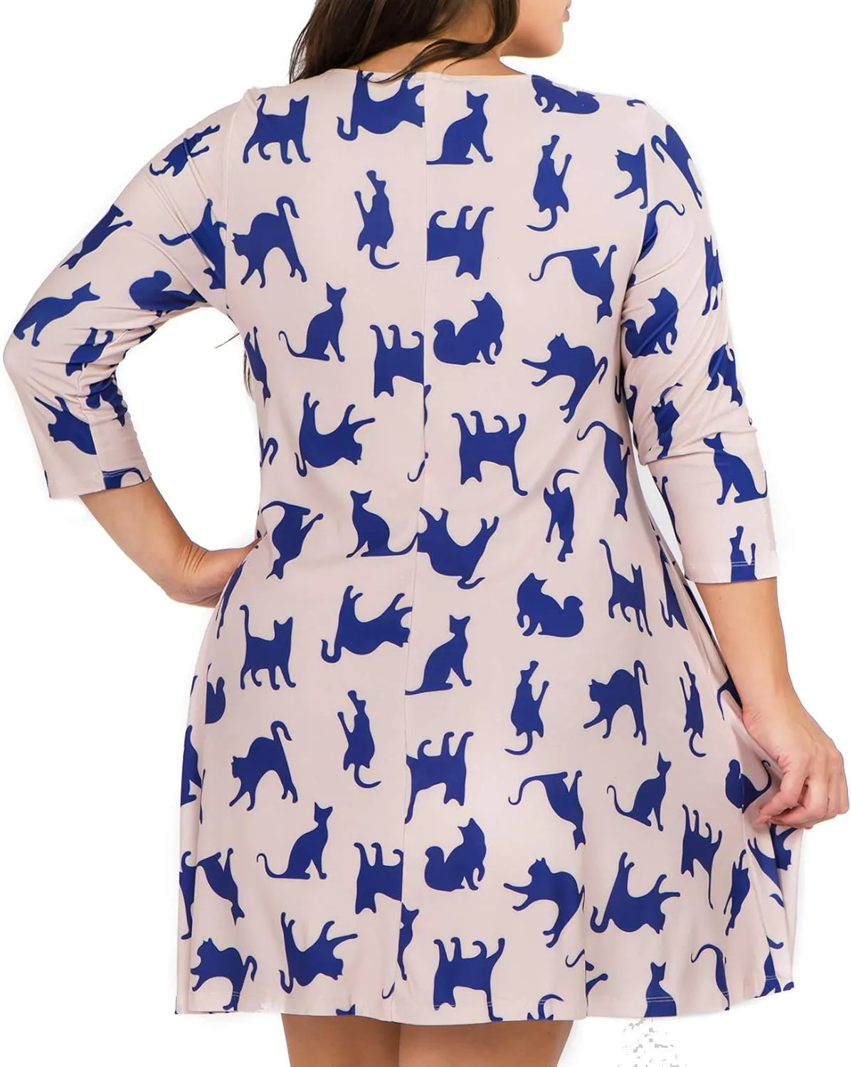 Womens Printed Crew Neck A-Line Dresses with Pockets Casual Tropical Floral Novelty Animal Christmas Patterns