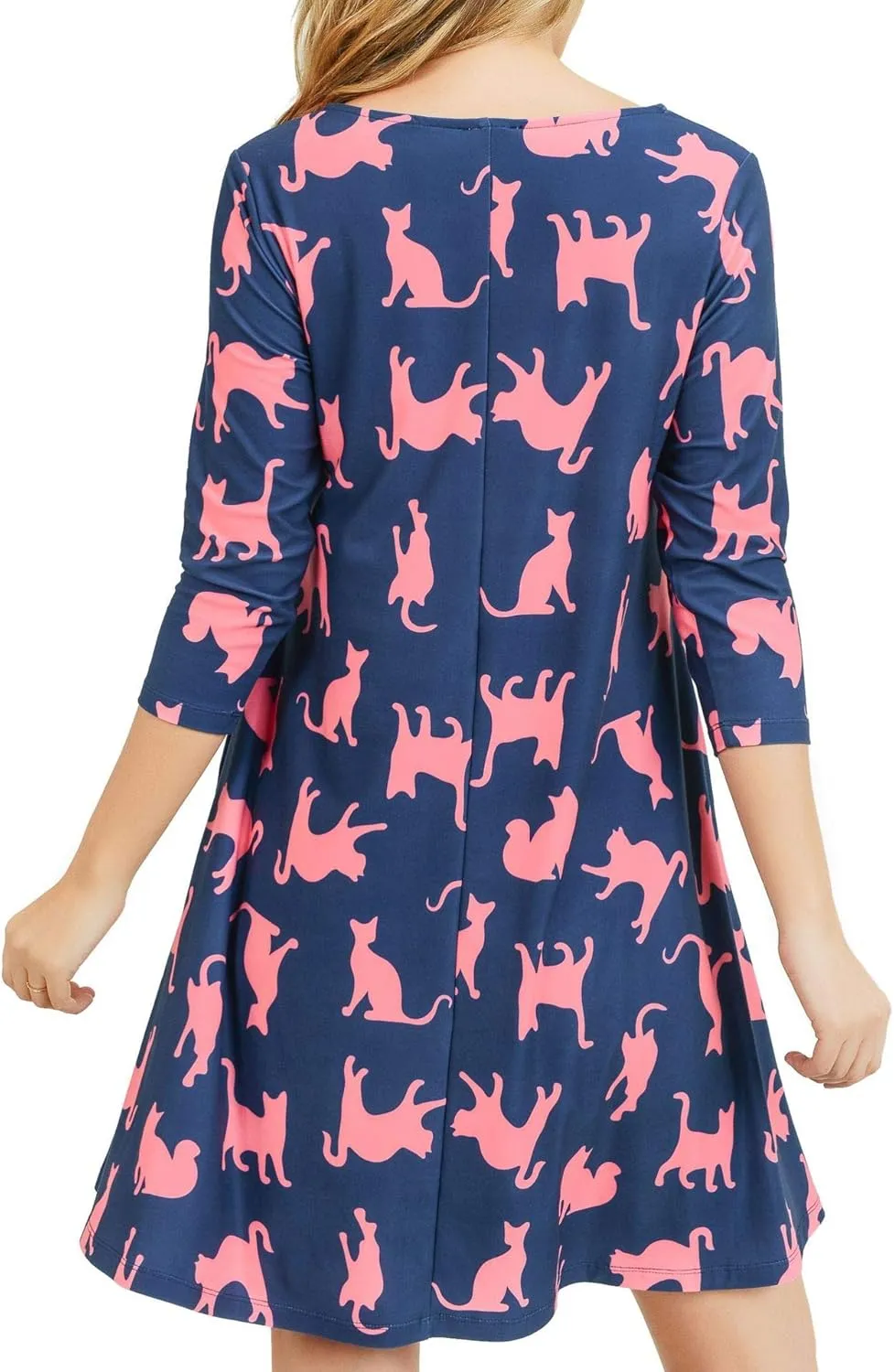 Womens Printed Crew Neck A-Line Dresses with Pockets Casual Tropical Floral Novelty Animal Christmas Patterns