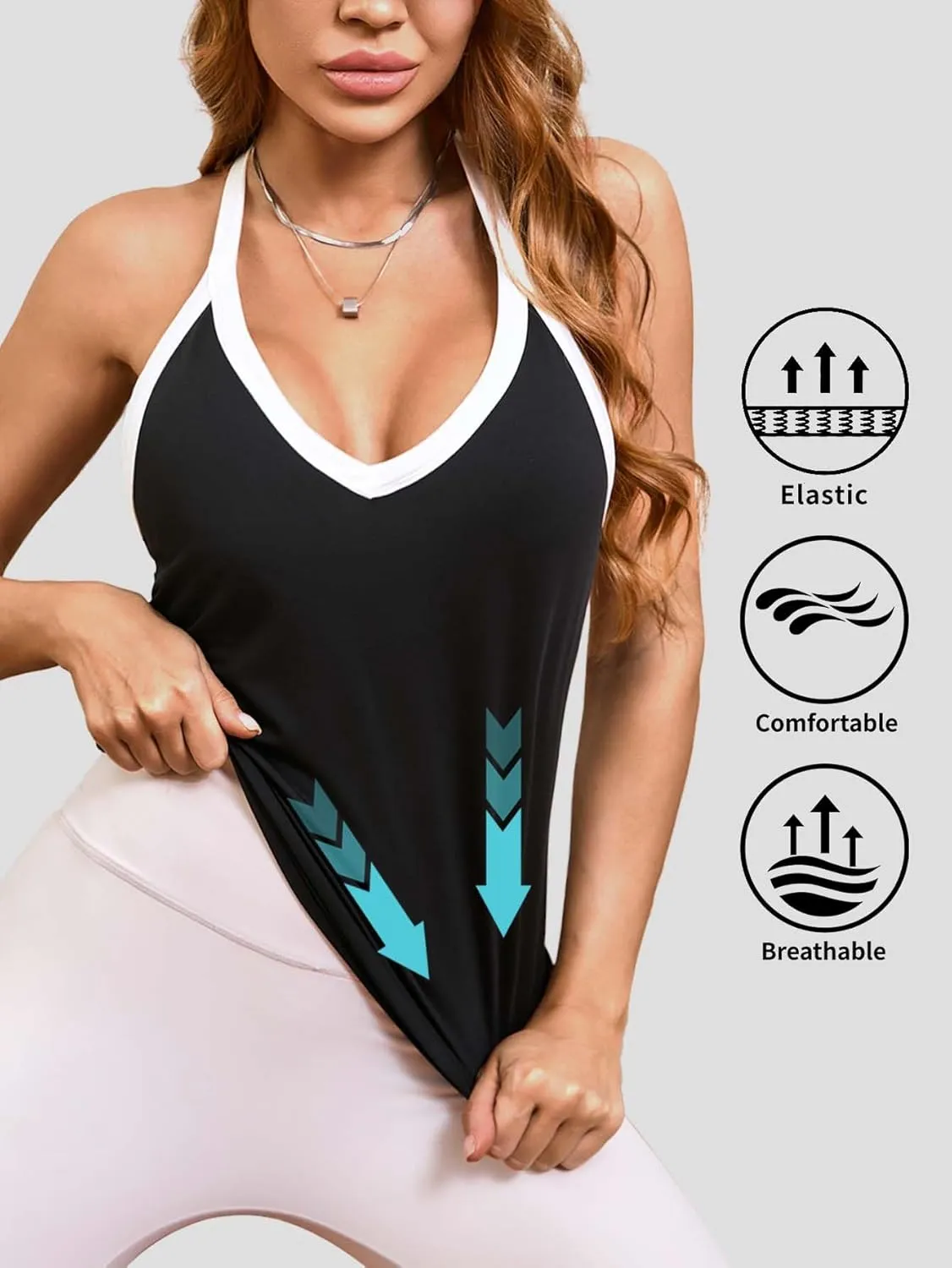 Women's Racerback Workout Tank Top -Color Block - Slim Fit V-Neck Ribbed Sleeveless Camisole for Yoga & Gym