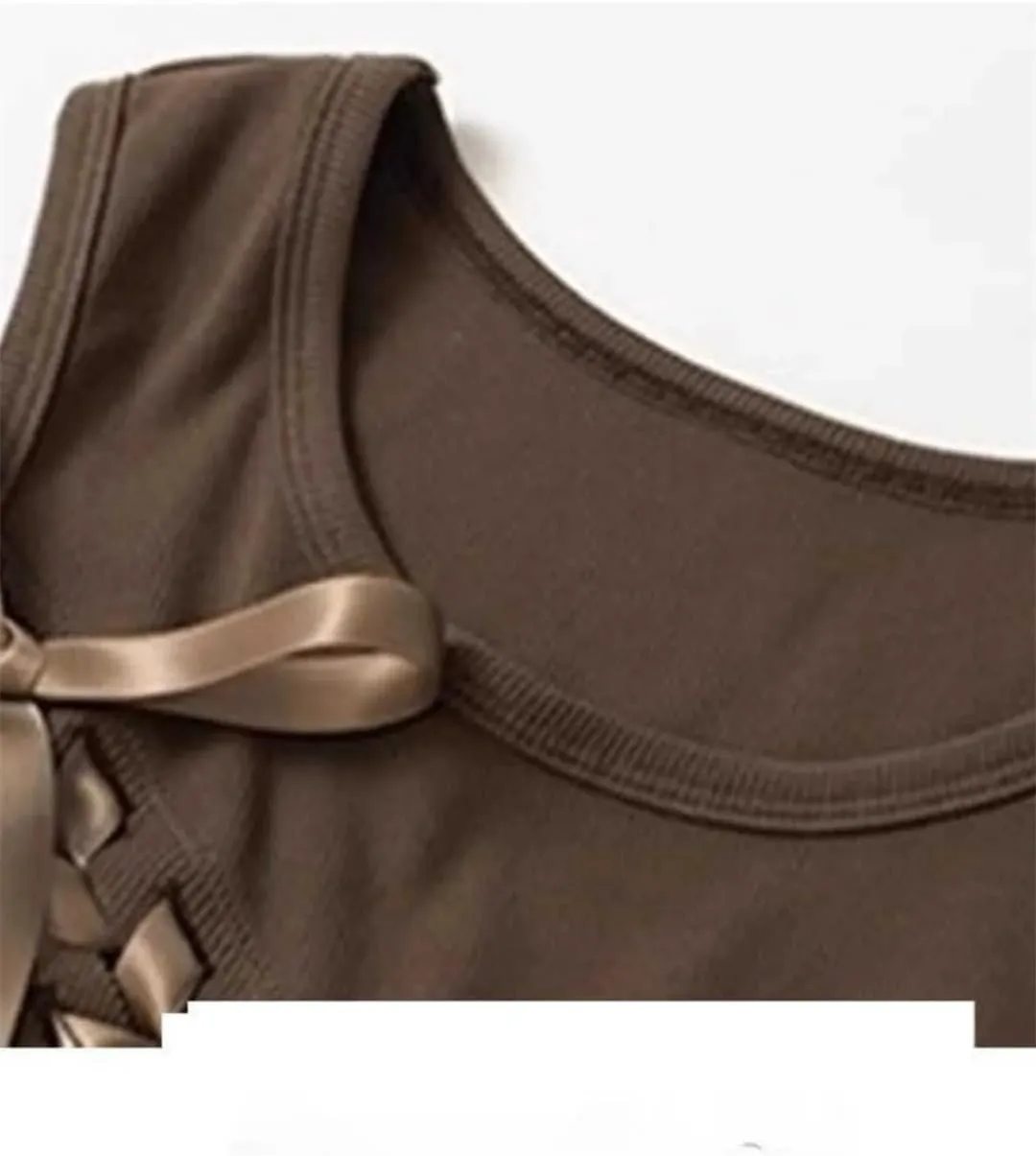 Womens Retro Crew Neck Sleeveless Tank Top Bow Lace-Up Vests Solid Casual Slim Fit Short Camisole