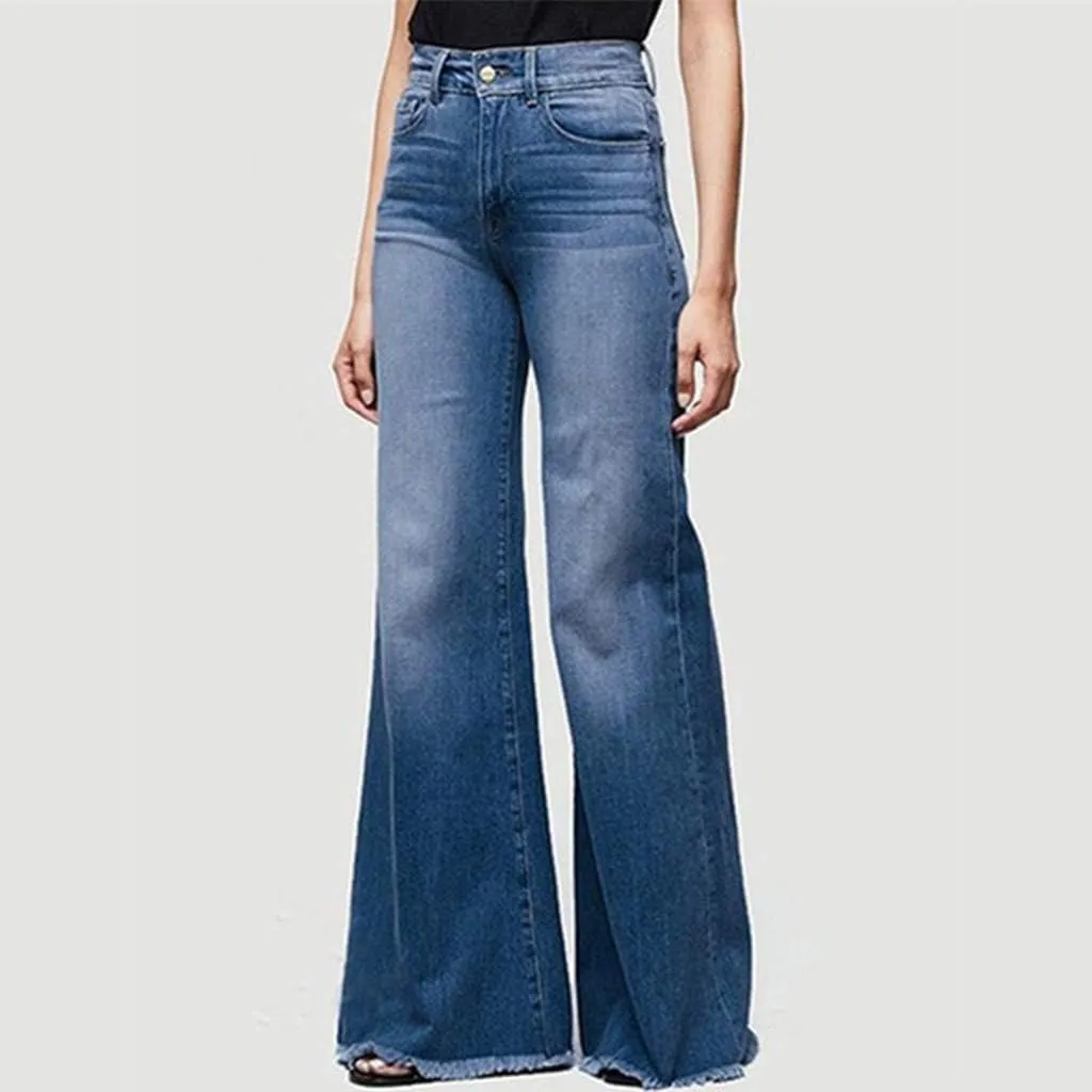 Women's Ripped High Waisted Flared Jeans Wide Leg Distressed Denim Pants Loose Fit Destroyed Trousers with Pockets