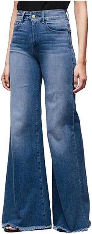Women's Ripped High Waisted Flared Jeans Wide Leg Distressed Denim Pants Loose Fit Destroyed Trousers with Pockets