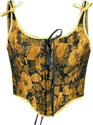 Womens Sexy Bustier Corset Top Y2K Eyelet Lace-up Floral Print Push Up Crop Tops Vintage Tank Party Clubwear Bodice