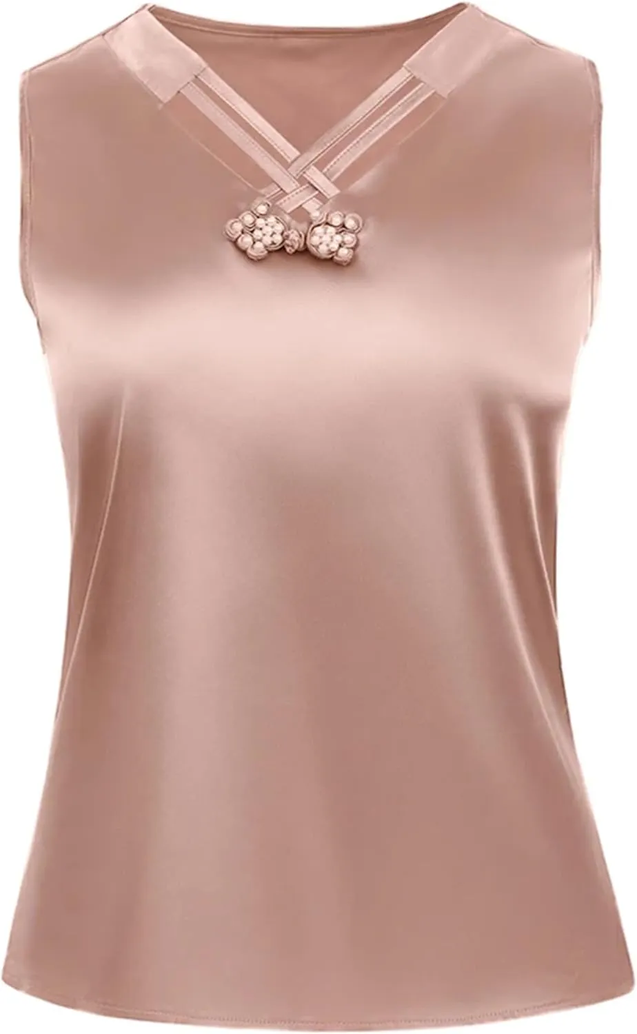 Women's Silk Satin Tank Tops Sleeveless V-Neck Casual Work Office Camisole Sexy Hollow Out Casual Summer Vest Lounge Wear