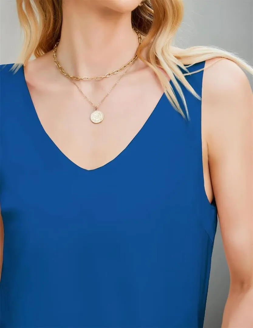 Womens Silk Satin Tank Tops V Neck Casual Cami Sleeveless Camisole Blouses Summer Basic Shirt Top