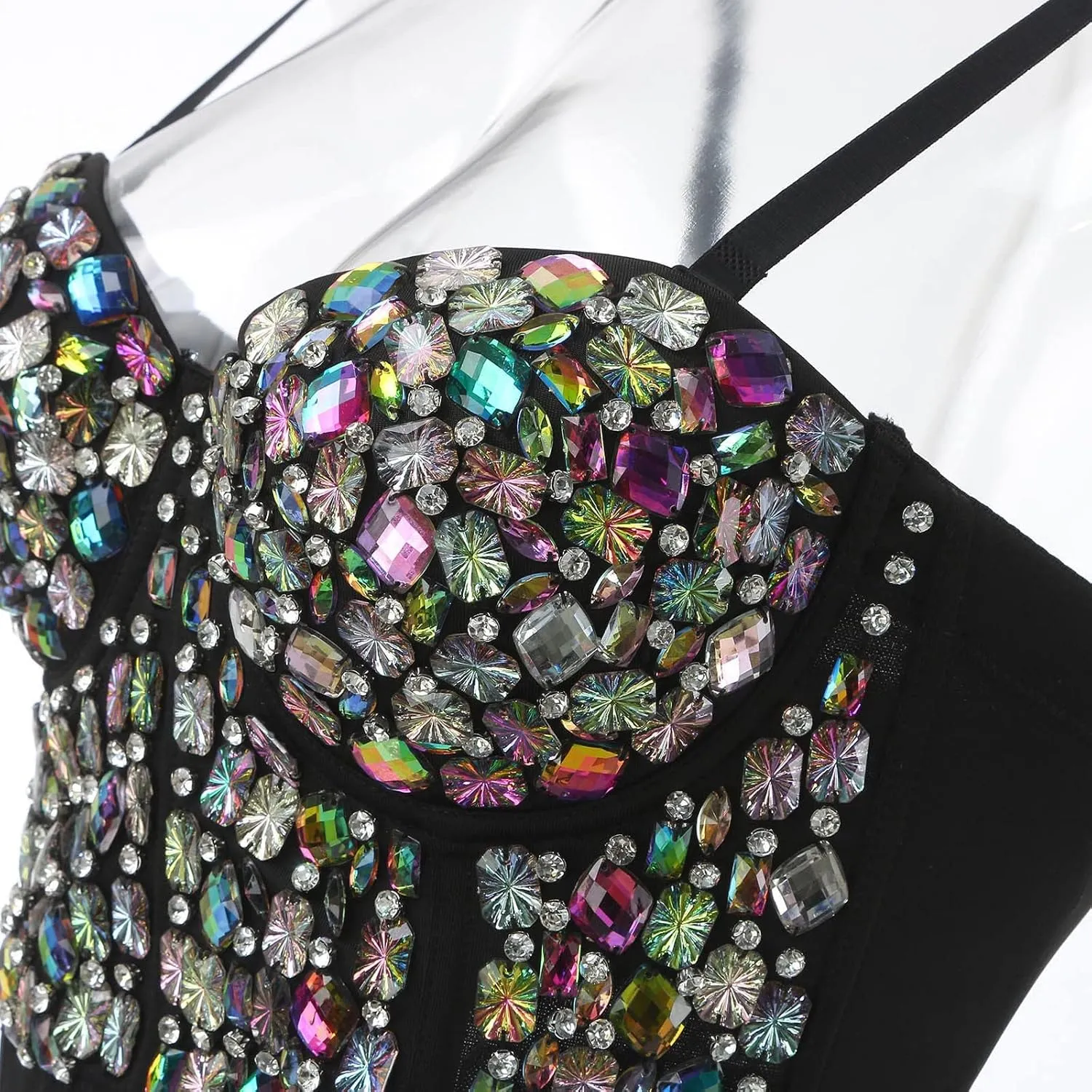 Womens Sleeveless Camisole Summer Bustier Crop Tops Rhinestone Design Casual Club Party Glitter Corset Top