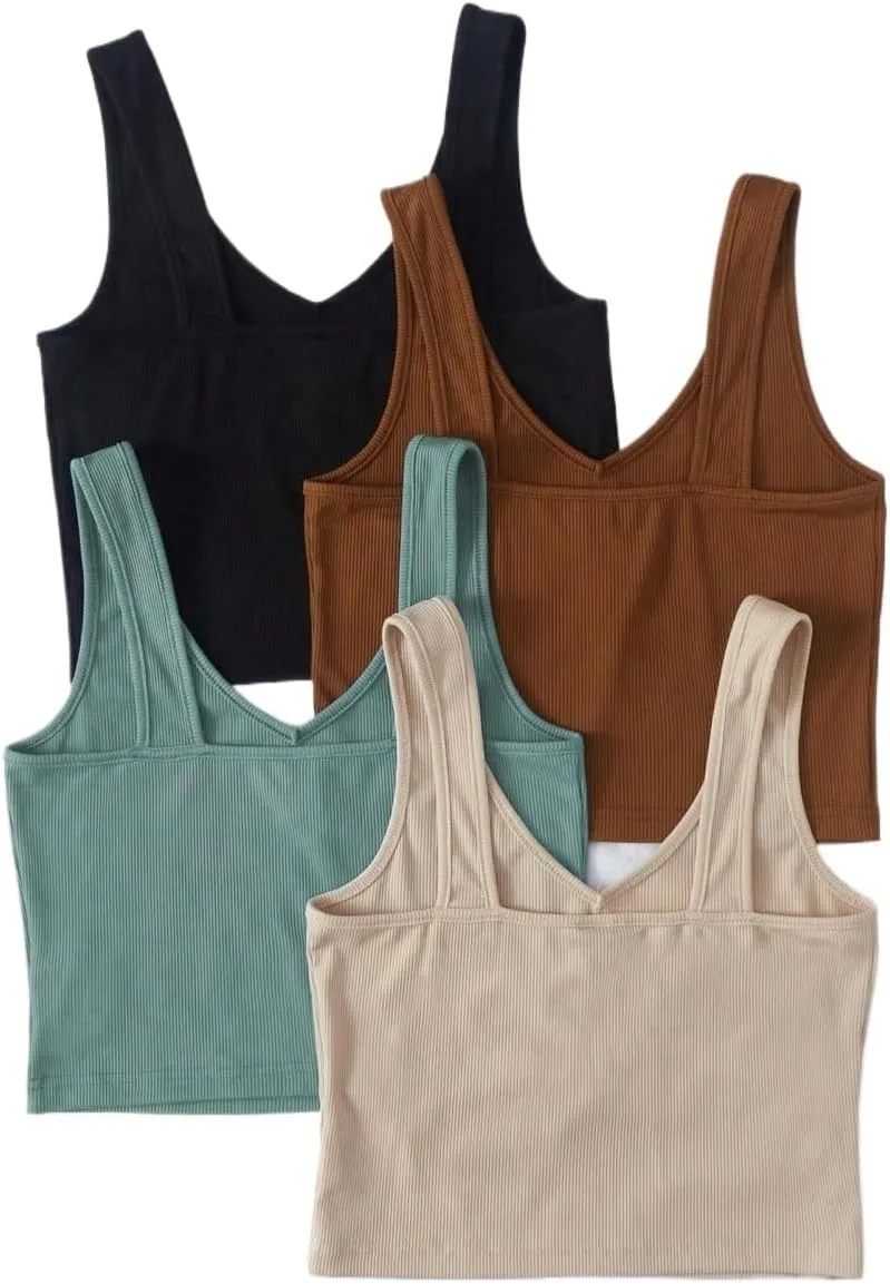 Womens Sleeveless Camisole Tank Tops Blouse Rib-Knit Casual Slimming Solid Color Tank Tops