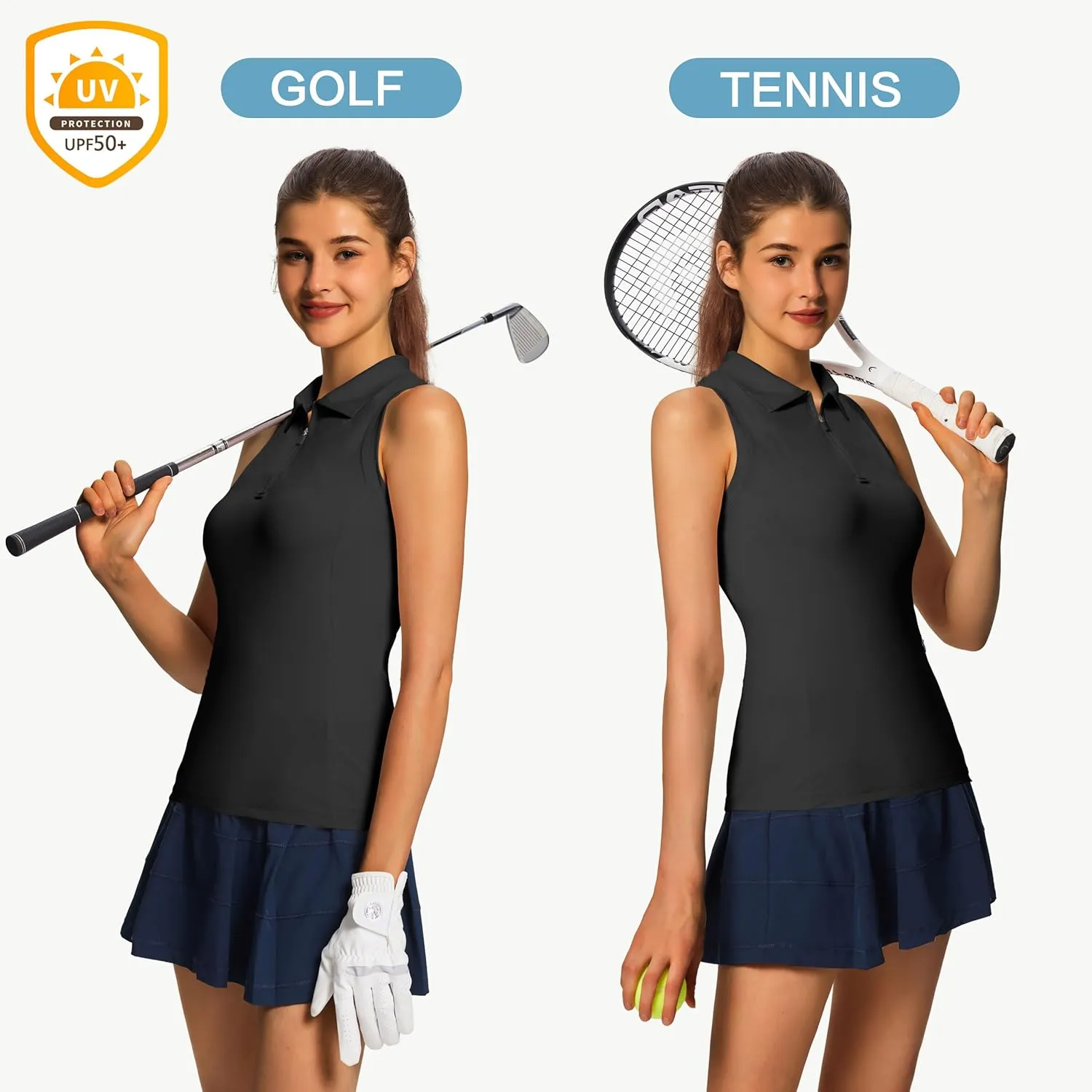 Women's Sleeveless Golf Shirts - Racerback Zip Up Tennis Athletic Polo Collar Tank Tops with Zip Pocket Quick Dry UPF50