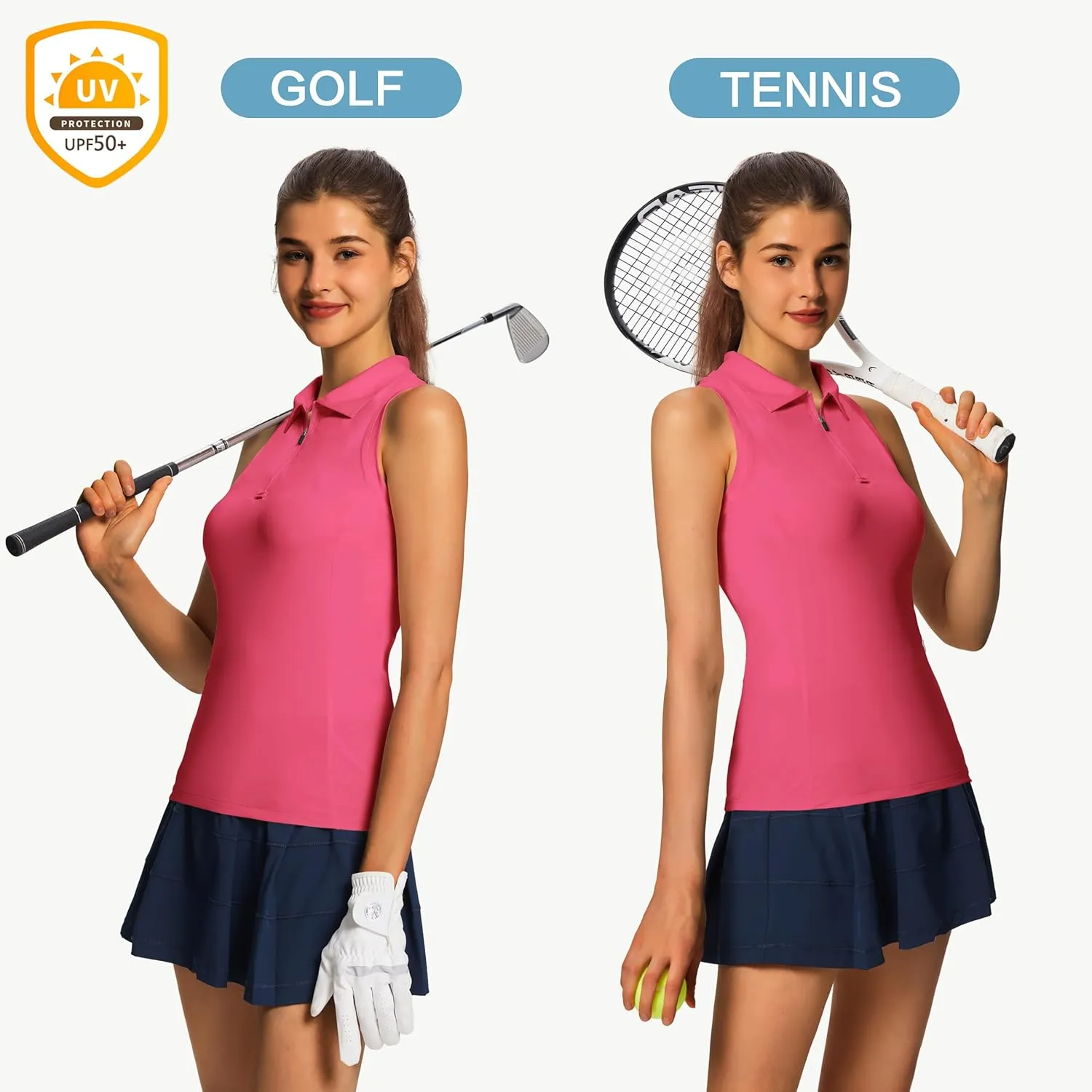 Women's Sleeveless Golf Shirts - Racerback Zip Up Tennis Athletic Polo Collar Tank Tops with Zip Pocket Quick Dry UPF50