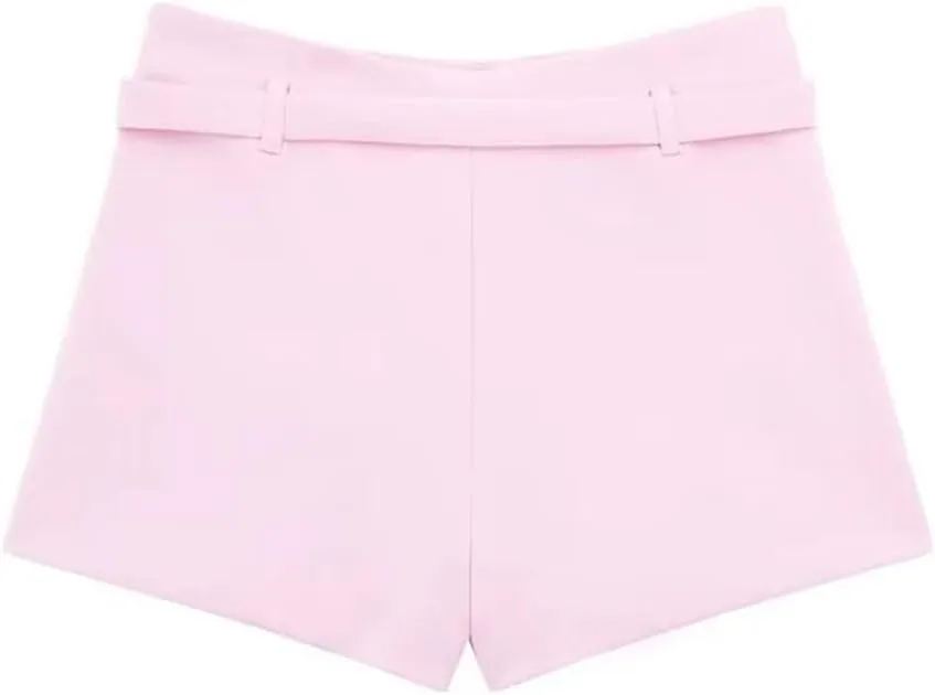 Women's Solid Color Pleated Mini Skirt with Belt Detail and Side Zipper - High Waist Fabric