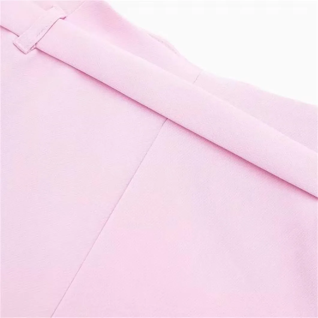 Women's Solid Color Pleated Mini Skirt with Belt Detail and Side Zipper - High Waist Fabric