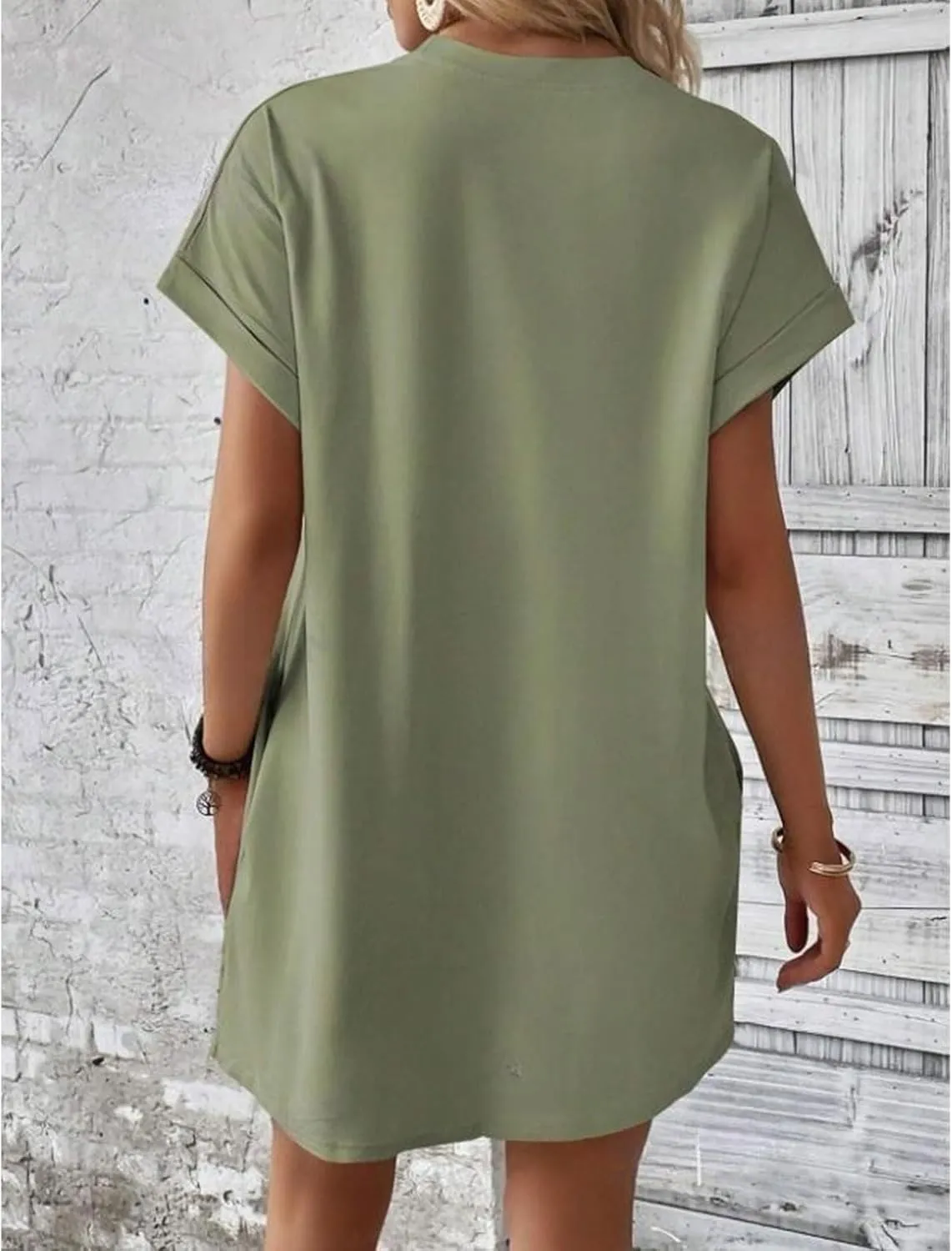 Women's Summer Dress Crewneck Short Sleeve Mini Dresses Batwing Casual Beach Vacation Tshirt Dresses with Pockets