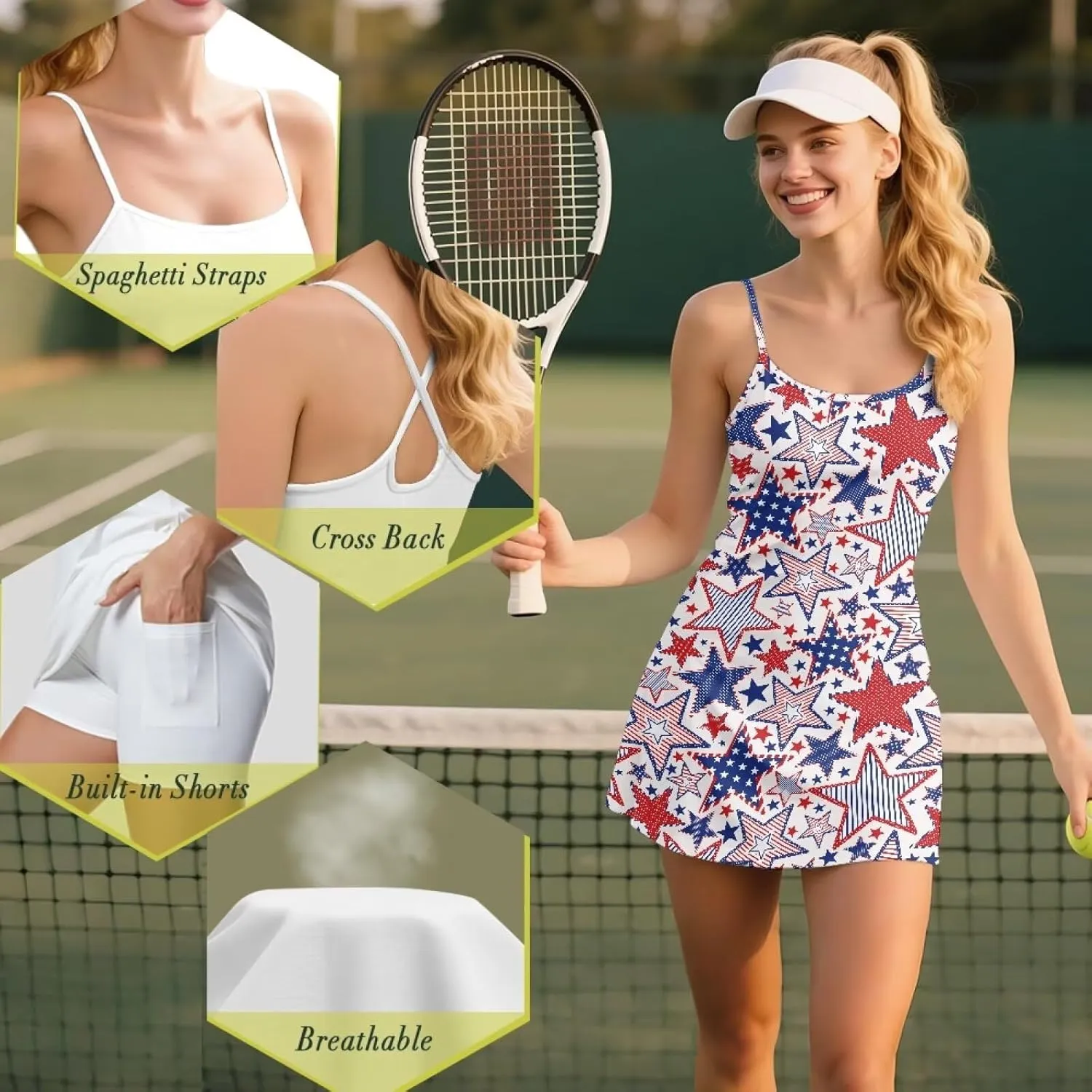 Women's Tennis Dress with Built-in Shorts Workout Backless Golf Activewear Exercise Dresses with Pockets