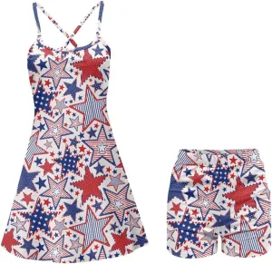 Women's Tennis Dress with Built-in Shorts Workout Backless Golf Activewear Exercise Dresses with Pockets