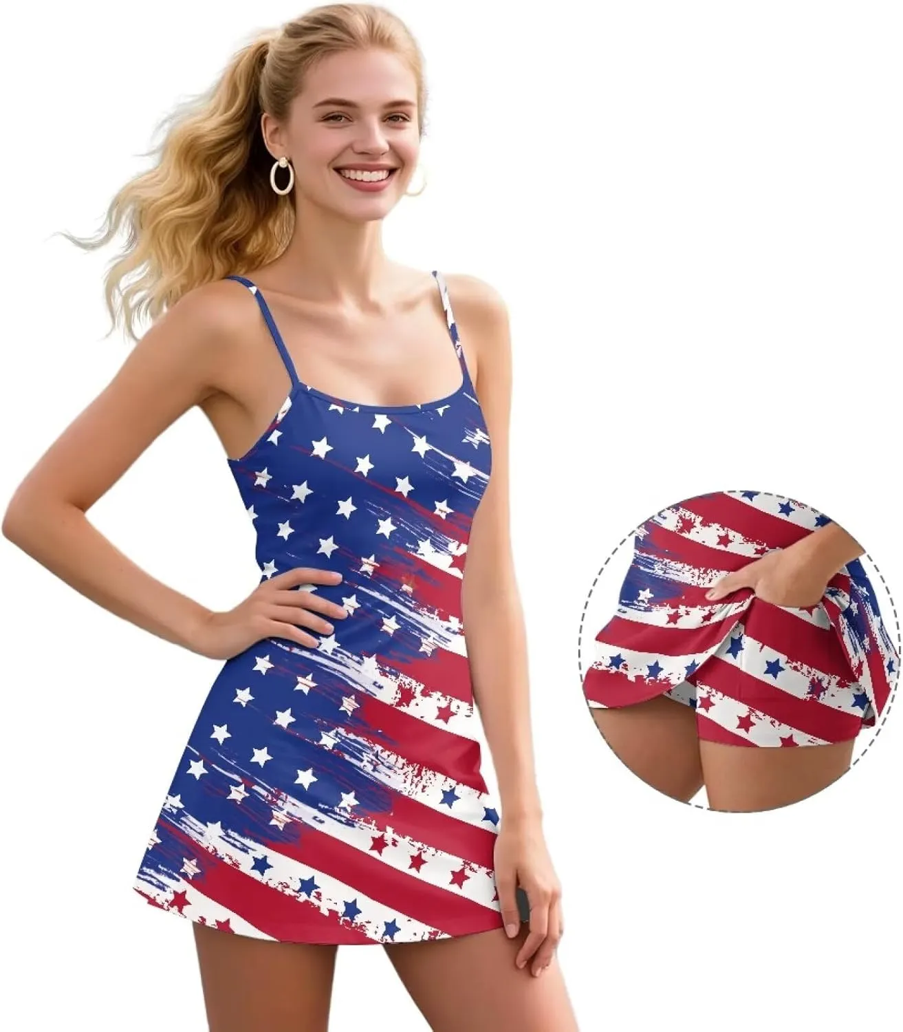 Women's Tennis Dress with Built-in Shorts Workout Backless Golf Activewear Exercise Dresses with Pockets