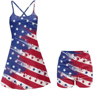 Women's Tennis Dress with Built-in Shorts Workout Backless Golf Activewear Exercise Dresses with Pockets