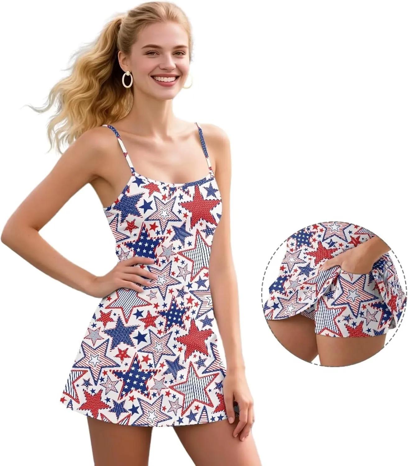 Women's Tennis Dress with Built-in Shorts Workout Backless Golf Activewear Exercise Dresses with Pockets
