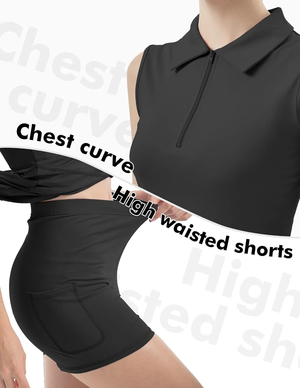 Women's Tennis Golf Dresses Zipper V-Neck Sport Activewear with Shorts and Pocket Workout Athletic