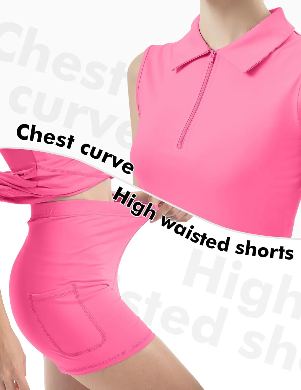 Women's Tennis Golf Dresses Zipper V-Neck Sport Activewear with Shorts and Pocket Workout Athletic