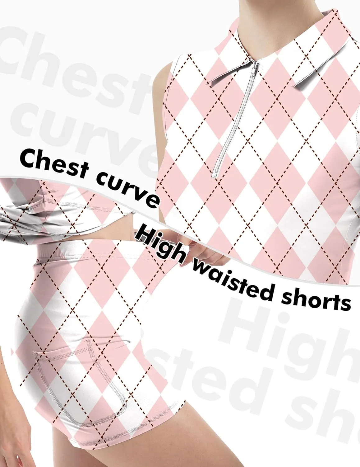 Women's Tennis Golf Dresses Zipper V-Neck Sport Activewear with Shorts and Pocket Workout Athletic
