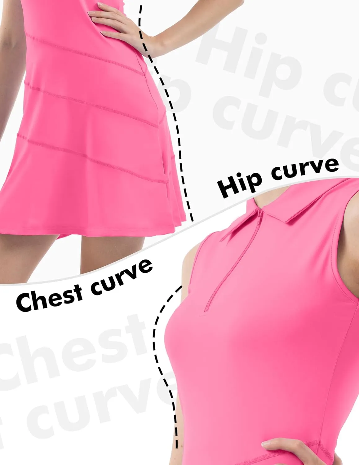 Women's Tennis Golf Dresses Zipper V-Neck Sport Activewear with Shorts and Pocket Workout Athletic