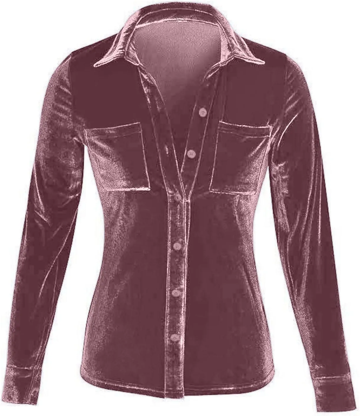 Women's Velvet Button Dwon Shirts Solid Color Lapel Long Sleeved Gold Velvet Shirt Tops Velour T Shirt