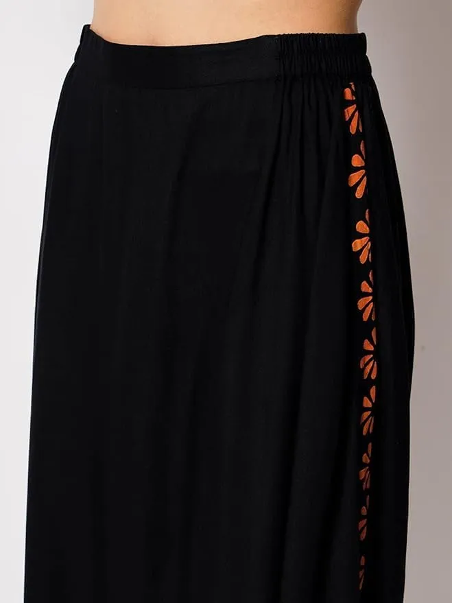 Women's Viscose Border Block Printed Drop-Crotch Dhoti Salwar Harem Pants for Ethnic Casual Fusionwear Workwear