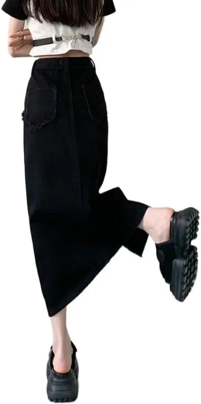 Women'sIrregular Split Denim Skirt High Waisted Thin Denim Wrap Skirts Slim Fitting Spring Summer Straight