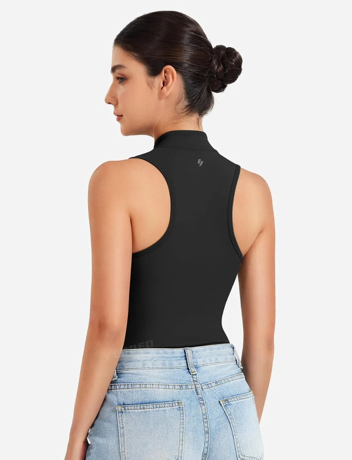 YEOREO CoreFlex Workout Sexy Bodysuits for Women Sleeveless Mock Neck Zip Up Cargo Jumpsuit One Piece Thong Bodysuit Tops