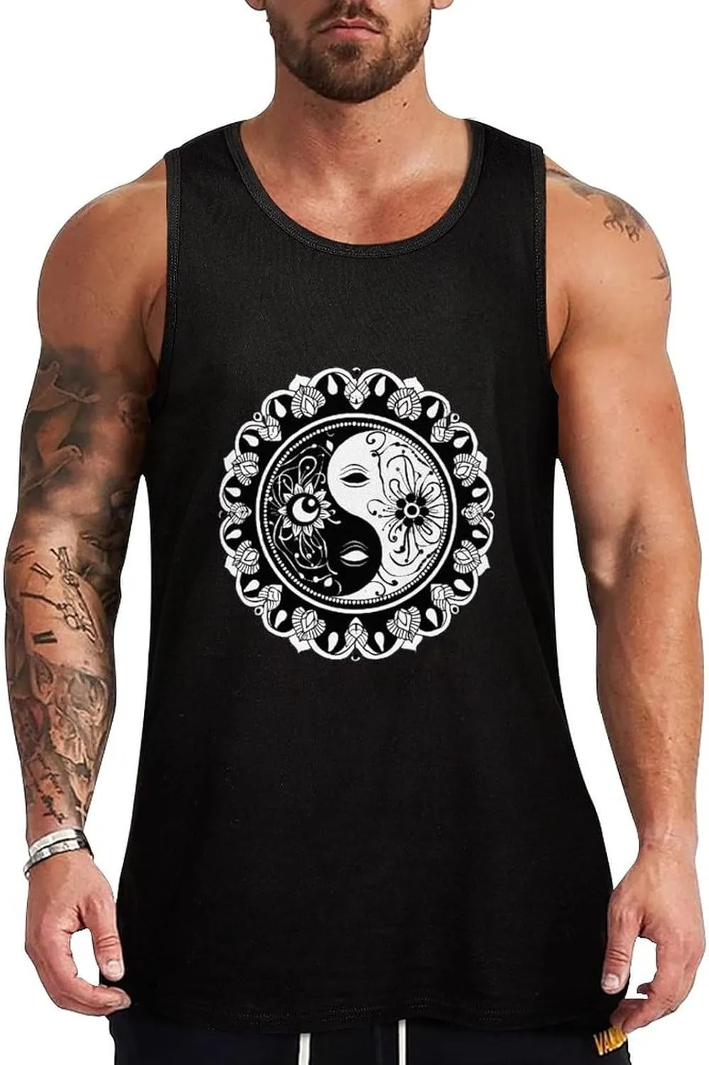 Yin and Yang Mandala Buddhism Mens Tank Top Cotton Undershirt Crewneck Sleeveless Shirt for Summer