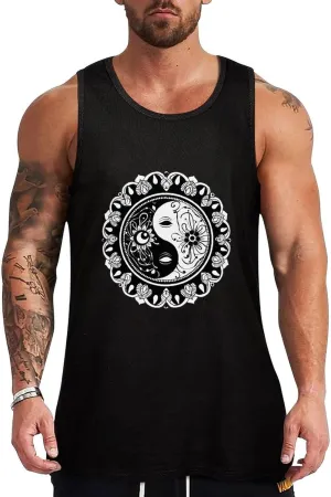 Yin and Yang Mandala Buddhism Mens Tank Top Cotton Undershirt Crewneck Sleeveless Shirt for Summer