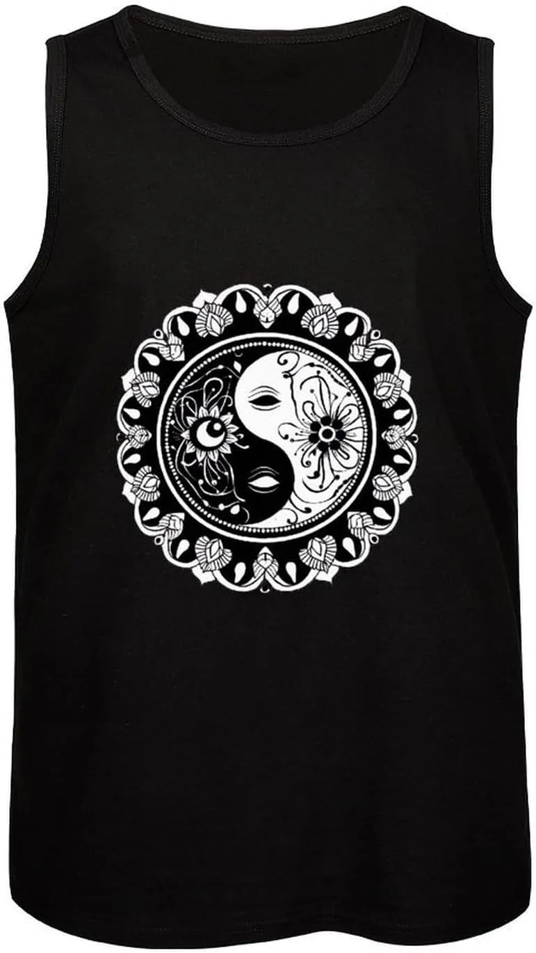 Yin and Yang Mandala Buddhism Mens Tank Top Cotton Undershirt Crewneck Sleeveless Shirt for Summer