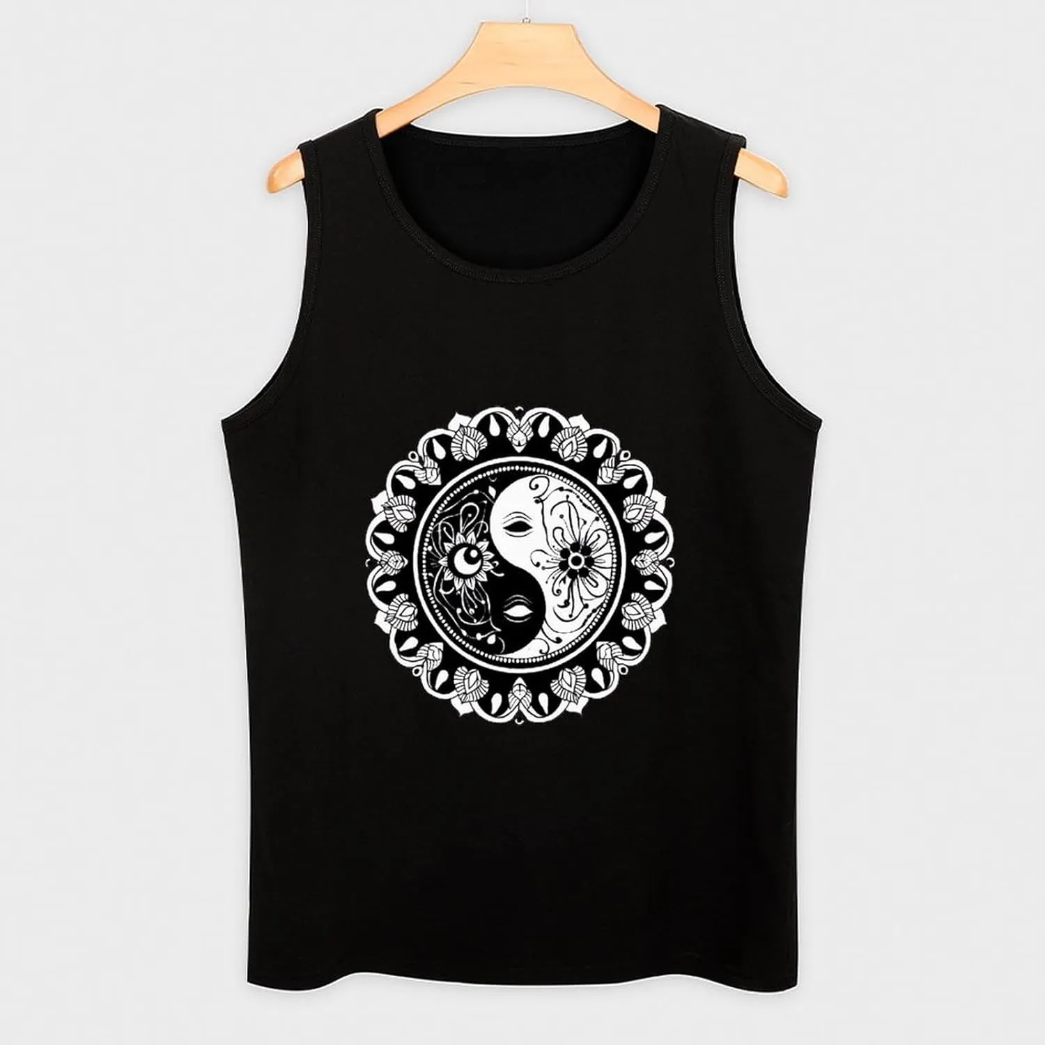 Yin and Yang Mandala Buddhism Mens Tank Top Cotton Undershirt Crewneck Sleeveless Shirt for Summer