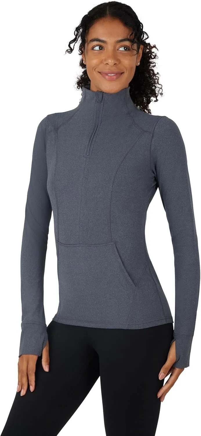 Yogalicious Half Zip Lightweight Workout Long Sleeve Athletic Jacket with Front Pockets and Thumbholes