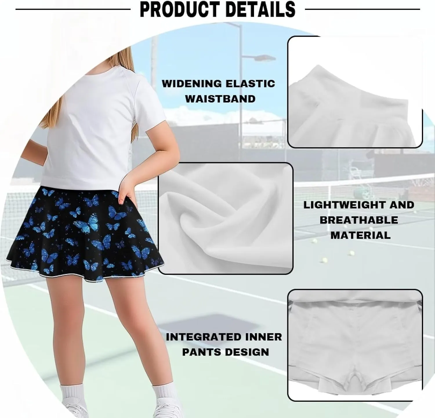 ZFRXIGN Gym Workout Skorts for Girls 5-14 High Waist Running Skirt Inner Shorts with Pocket Activewear