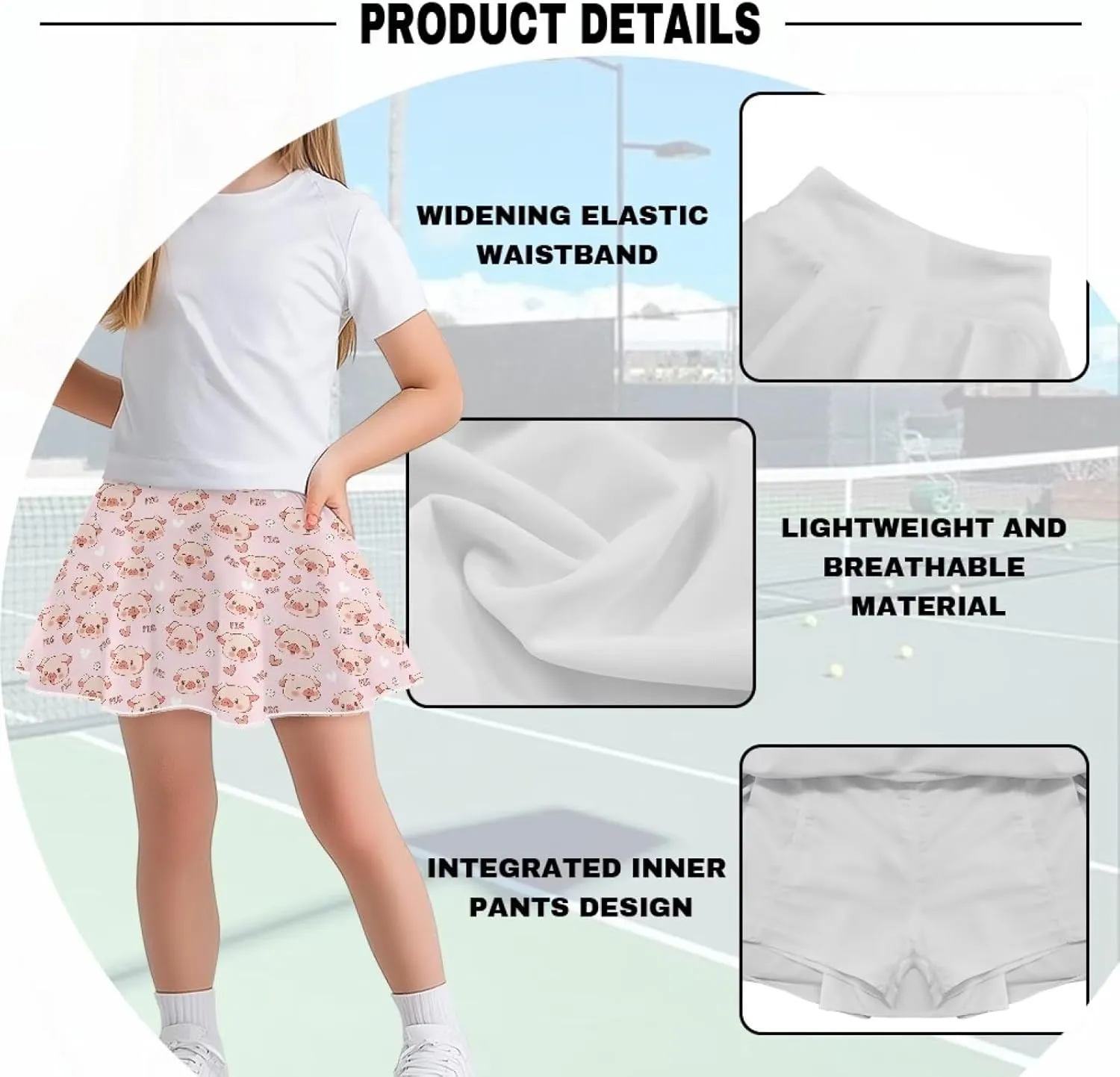 ZFRXIGN Gym Workout Skorts for Girls 5-14 High Waist Running Skirt Inner Shorts with Pocket Activewear