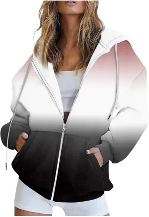 Zip Up Hoodie Women Oversized Fall Outfits Sweaters Lightweight Long Sleeve Sweatershirts with Pockets